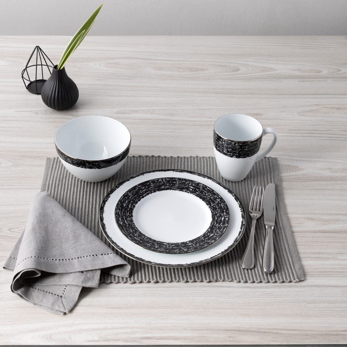 Amazon.com | Noritake Black Rill 4-Piece Place Setting, Service